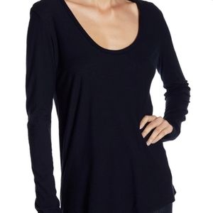 James Perse Long Sleeve Scoop Neck Tee, Black, Size 2
